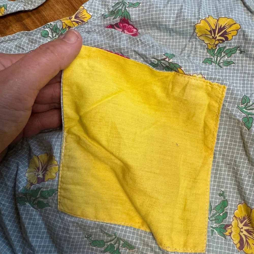 Vintage Hand Made Yellow Pink Floral Blue Plaid Half‎ Kitchen Apron